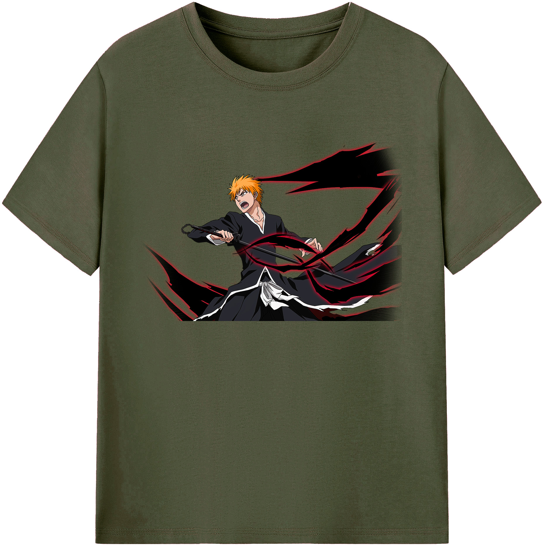 （画像用） ブリーチ 黒崎一護（くろさき いちご）BLEACH Kurosaki Ichigo 綿100％ メンズ半袖Tシャツ｜肌触りやわらか＆通気性